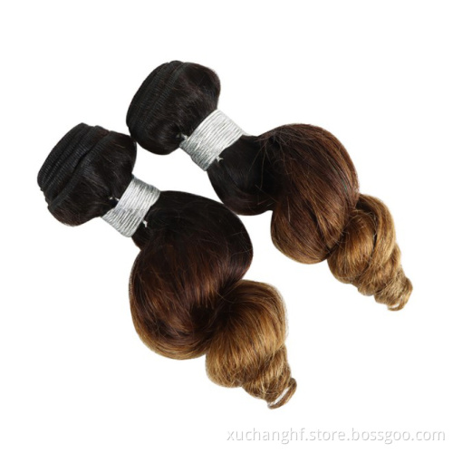 Factory wholesale dyed ombre color human hair bundles, brazilian colored human hair extensions in stock